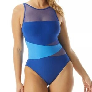 Coco Reef Tummy-Control Contrast One-Piece Swimsuit in Cobalt Blue NWT - 12/36C
